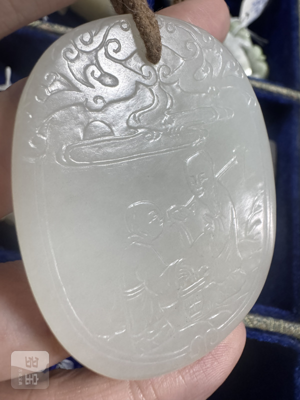 清 玉人物诗文椭圆牌 - 图6